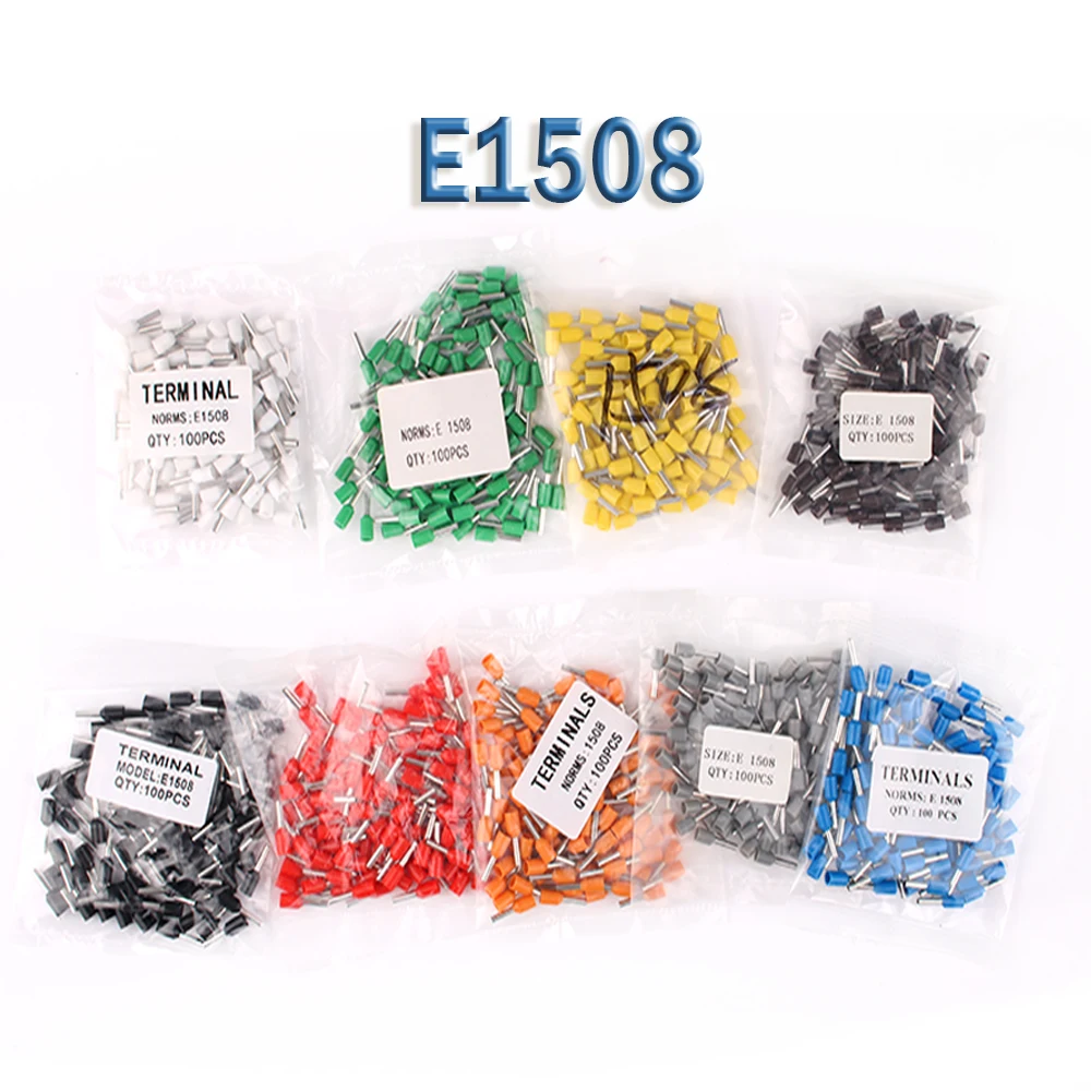 E1508 Buis isolerende Geïsoleerde terminals 1.5MM2 1000 stks/pak Kabel Draad Connector Isolerende Crimp Terminal Connector E-