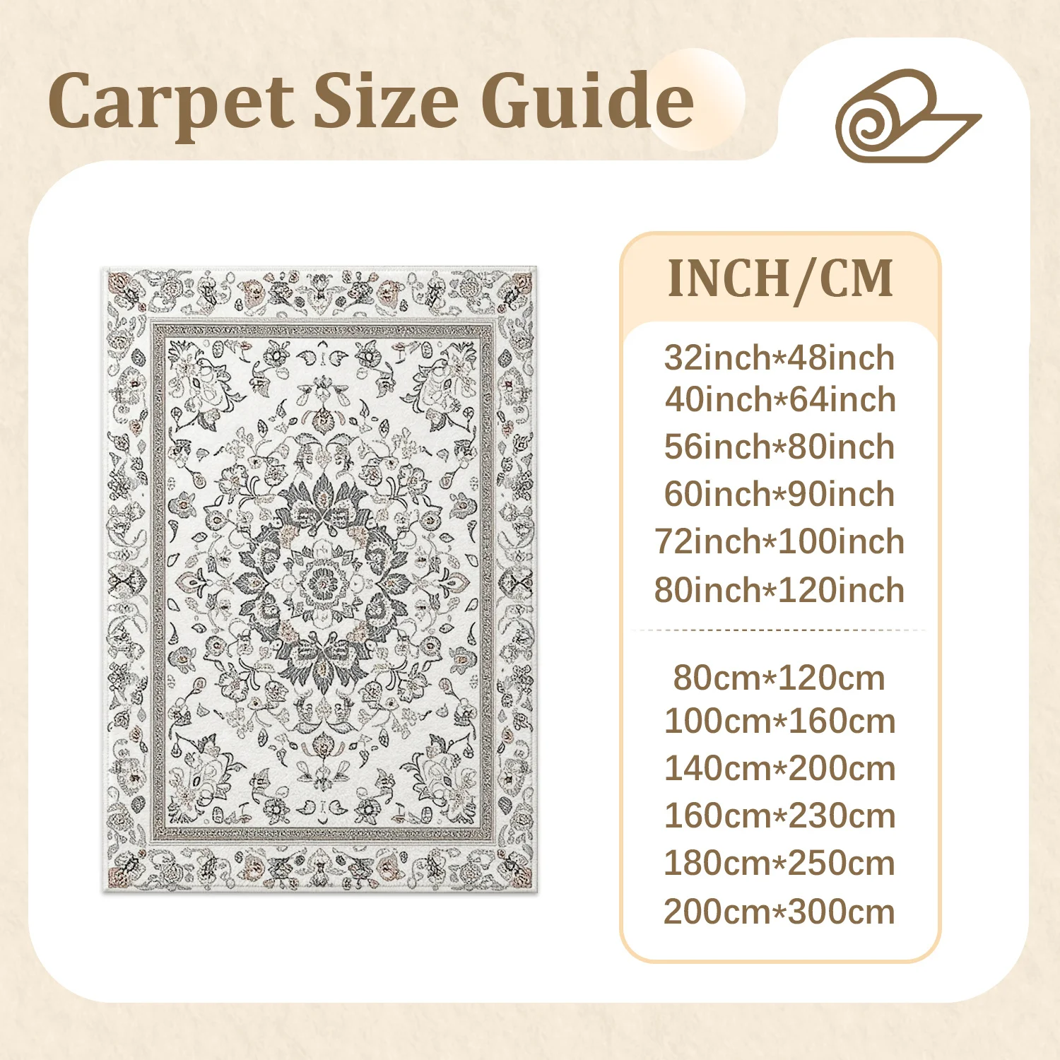Large Indoor Area Rug, Soft Velvet Low Pile with Non-slip Dotted Backing, Machine Washable Oriental Floral Pattern Rug in Neutral Gray Tones for Living Room, Bedroom, Vintage Style Home Floor Decor