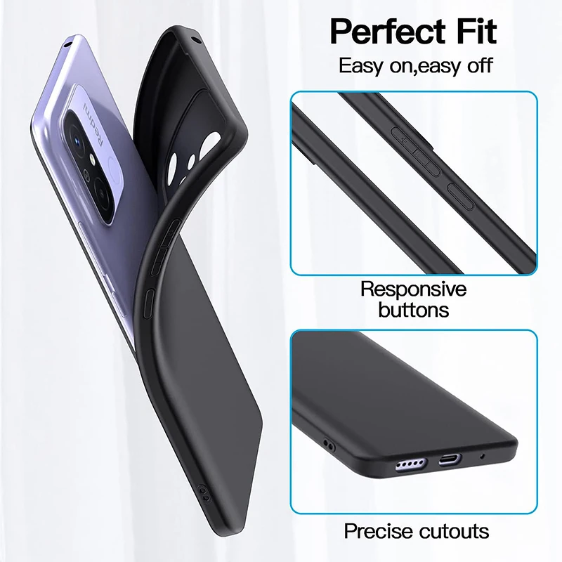 Luxury Black Silicone Soft Case For Xiaomi Redmi 12 12C Matte Ultra Thin Back Case For Redmi Note 12 Turbo Pro Speed 4G 5G Shell