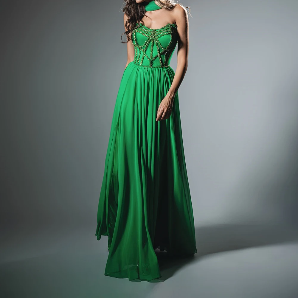 

Customized A-line Evening Dresses Floor-length Strapless Sleeveless Prom Gown Fashion Sequined Simple Stole Draped Party Gown