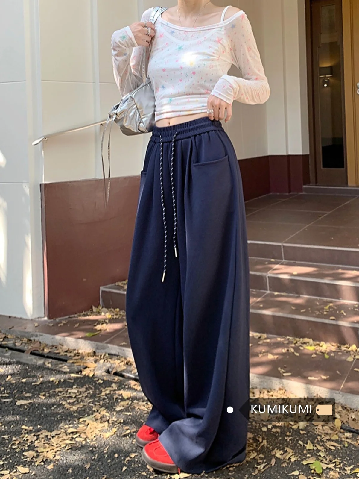 

Повседневные брюки с широкими штанинами на резинке, с завышенной талией, длинные, в корейском стиле, для офиса, модные, свободного кроя, прямые штанины