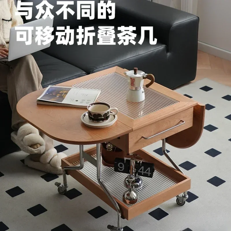 

Hot SalesFurniture Removable Folding Coffee Table Nordic Solid Wood Small Apartment Living Room Cherry Wood Sofa Side Few Trolle