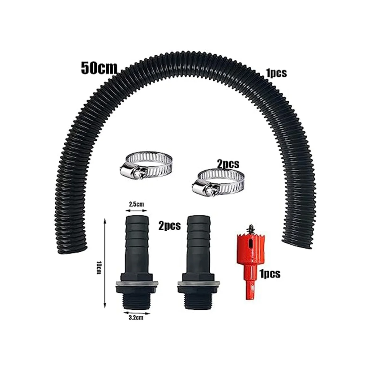 Regenkolfaansluitingsset Inclusief 2 Slangstopcontacten En 50 Cm Aansluitslang, 25 Mm Met Borgmoer, Voor Regenwatervaten