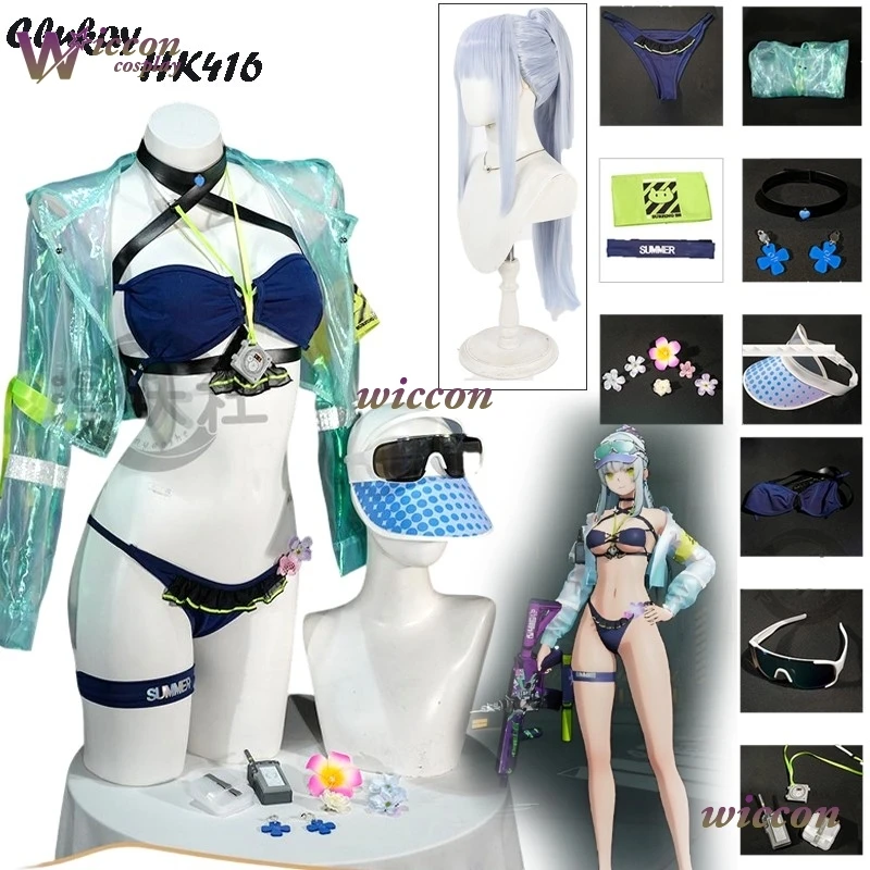 WuHu Gfl2 Clukay Klukai Cosplay Game GIRLS' FRONTLINE 2:EXILIUM Uniforms HK416 Bikini Wig Coat Women Halloween Costume Sexy Clot