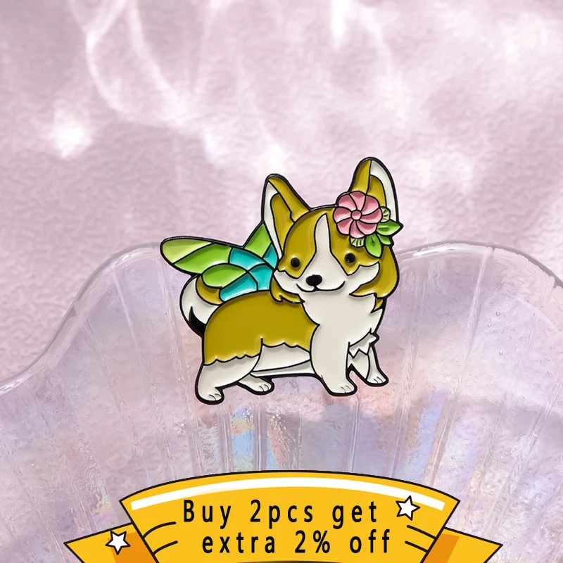 Upturned Buttocks Dogs Enamel Pins Custom Sweet Fairy Corgi Butterfly Animal Brooches Lapel Badges Funy Jewelry Gift For Friends