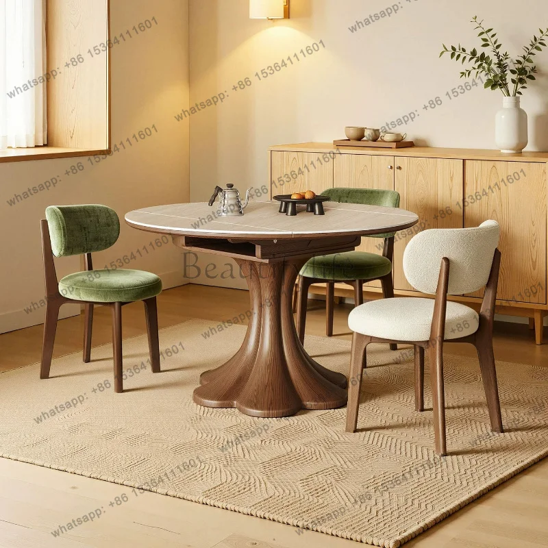FG Modern luxury travertine rock slab retractable dining tables household folding dining table set of 6 chairs rooms with 4 chai