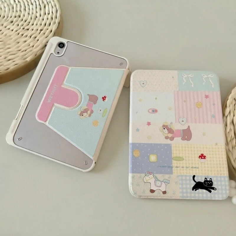 Color Splice Animal Y2K 360° Rotation Cover For iPad Pro 13 11th M5 M4 12.9 A16 10 8 7 9th 10th Air 11 M2 M3 Mini Tablet Case
