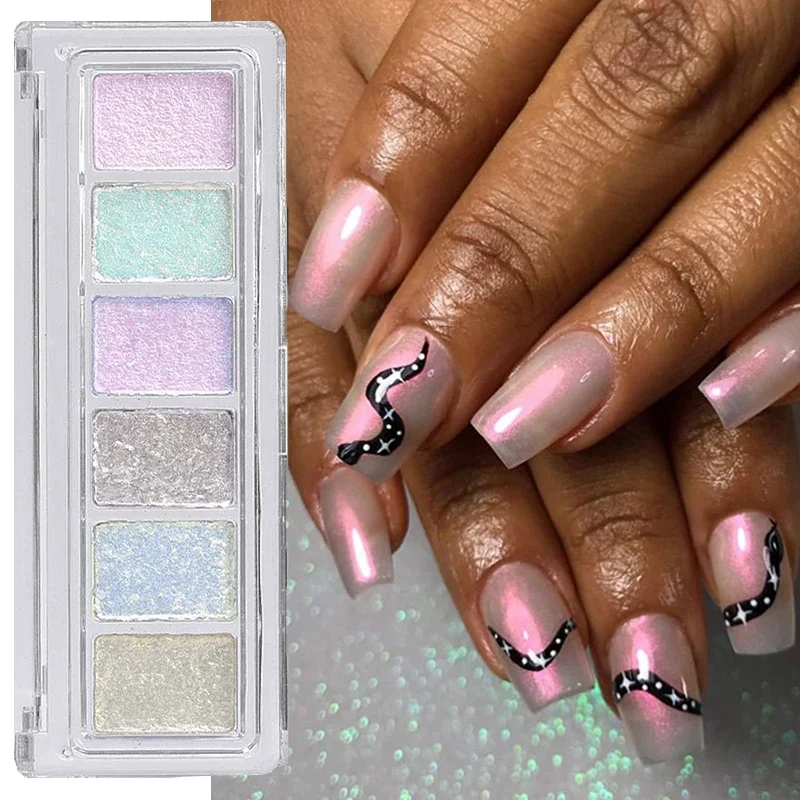 6-siatki Bling Mud Solidny pigment do paznokci Sweet Fantasy Lasting Adhesion Aurora Glitter Nails Art Powder Akcesoria do dekoracji paznokci