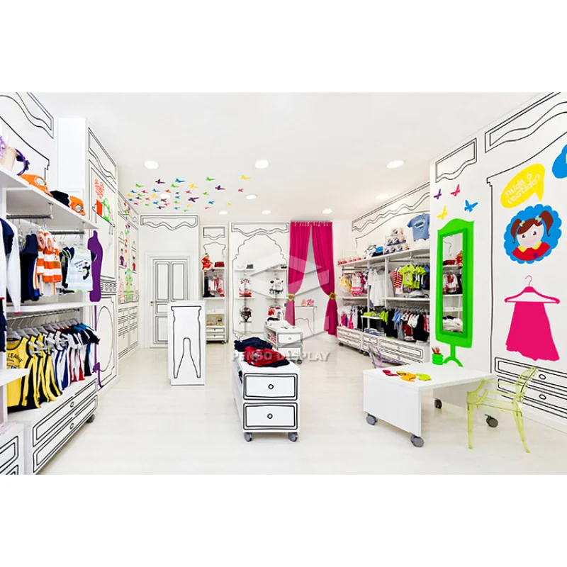 

2025customized.kids clothing store interior design with lighting clothes shop