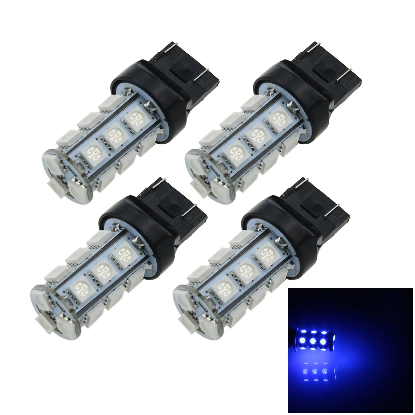 4x Blue Car 7443 Brake Light Backup Blub 18 Emitters 5050 SMD LED W3X16D ECE G003-B