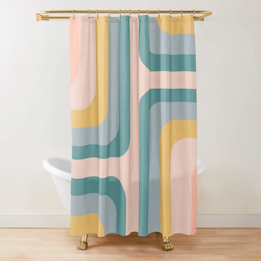 

Smooth Retro Groove Abstract Pattern in Blush, Mustard, and Muted Teal Shower Curtain Cover Curtain