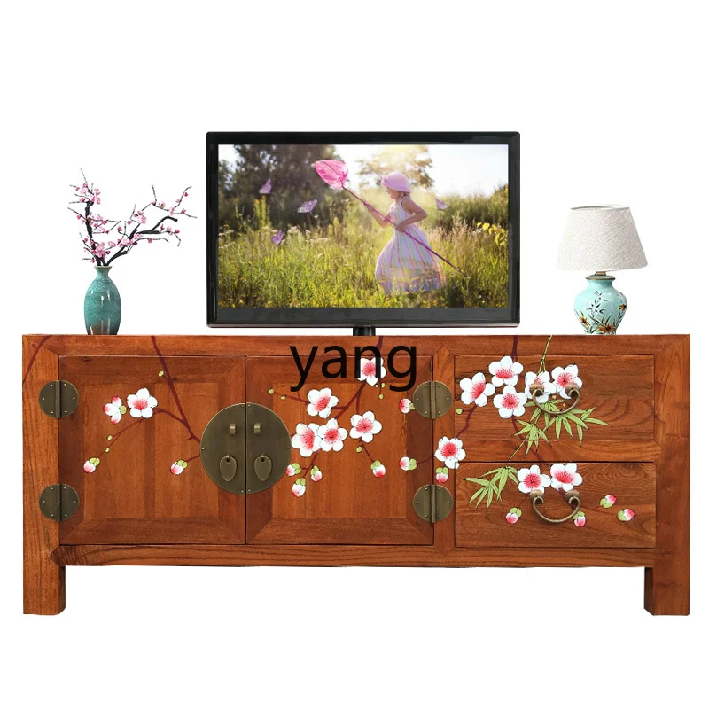 

YJQ small apartment TV cabinet simple creative painted all solid wood living room storage TV cabinet