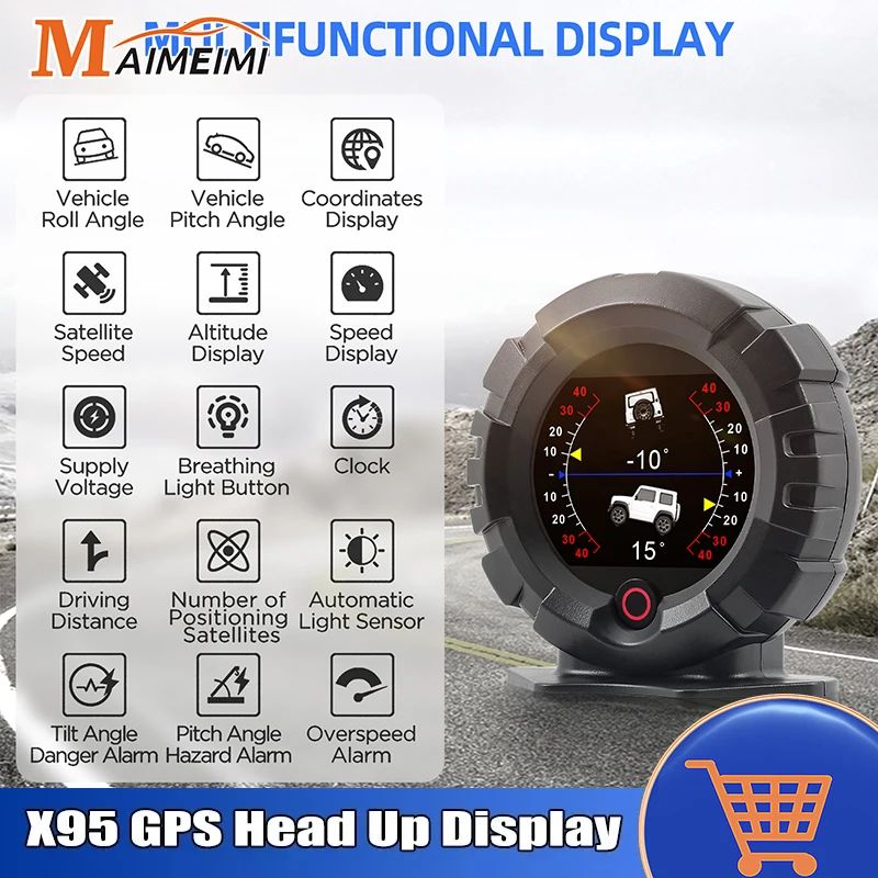 Car Head Up Display X95 Horizontal Slope Meter Inclinometer Speedometer Car Compass Pitch Tilt Angle Altitude Latitude Longitude