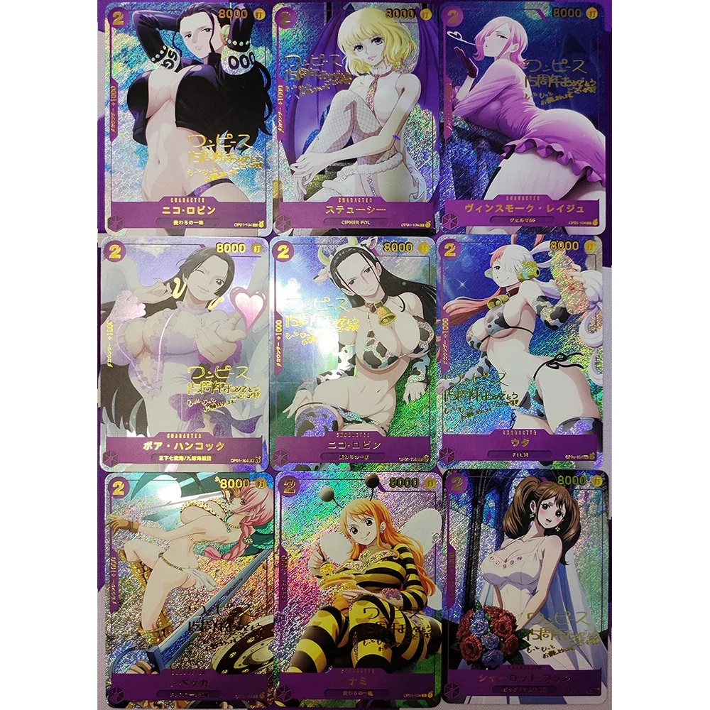 9 unid/set Anime de una pieza DIY ACG tarjeta Flash Premium juegos para niños juguetes tarjetas coleccionables regalos de cumpleaños Nico Robin Vivi Uta Yamato