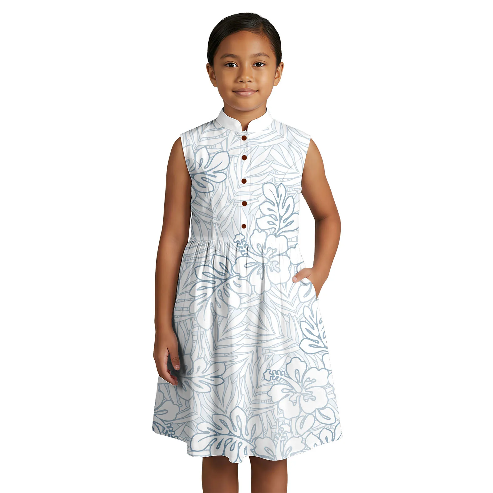Simplicity Custom Girl White Sunday Dresses Beach Cute Clothes Samoan Polynesian Tribal Floral Print Kids Wear Girls Aloha Dress