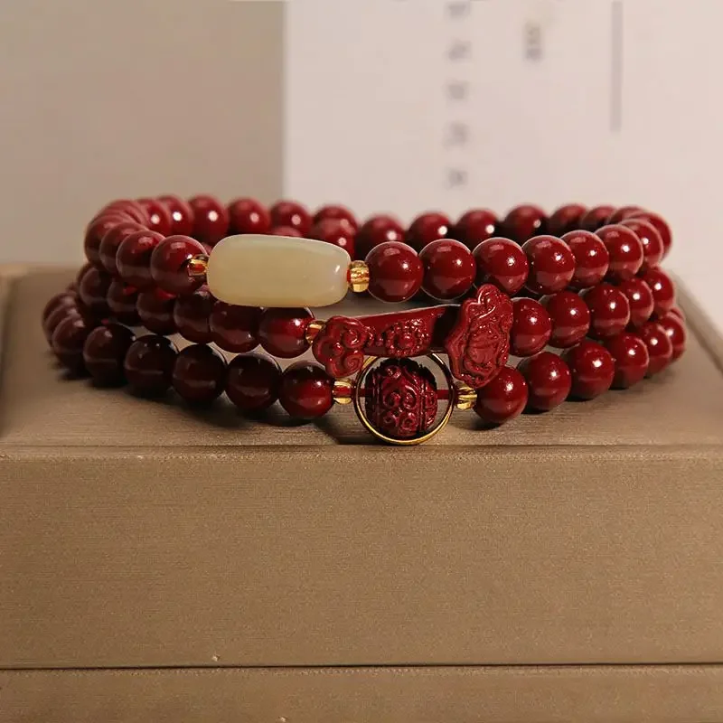 Cinnabar Multi-Circle Bracelet Female Ins Niche Light Luxury High-Level Feeling This Life Year Ruyi Amulet HandString Couple