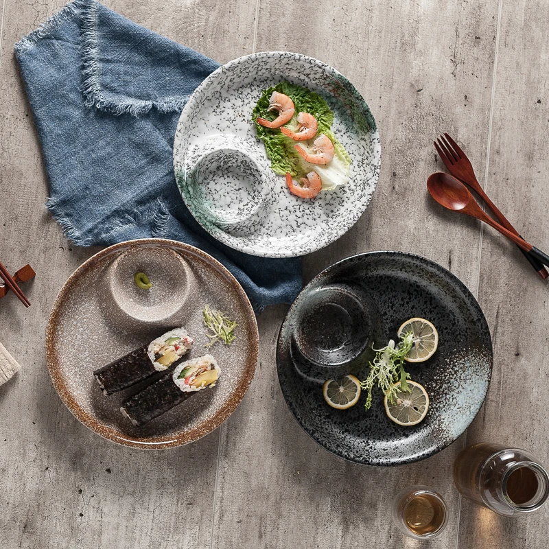 

Japanese-style Ceramic Plate Home Dumpling with Sauce Compartment Hotel Restaurant Tableware Vinegar Sushi Snack Dish