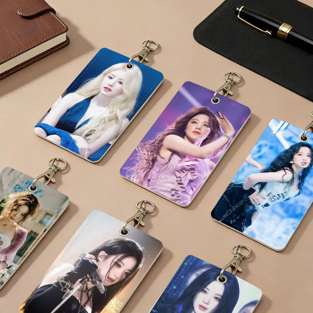KPOP S-Shu hua PU Leather Card Holders Anti-lost Student ID Protective Cover Cases Campus Access Cards Key Chain