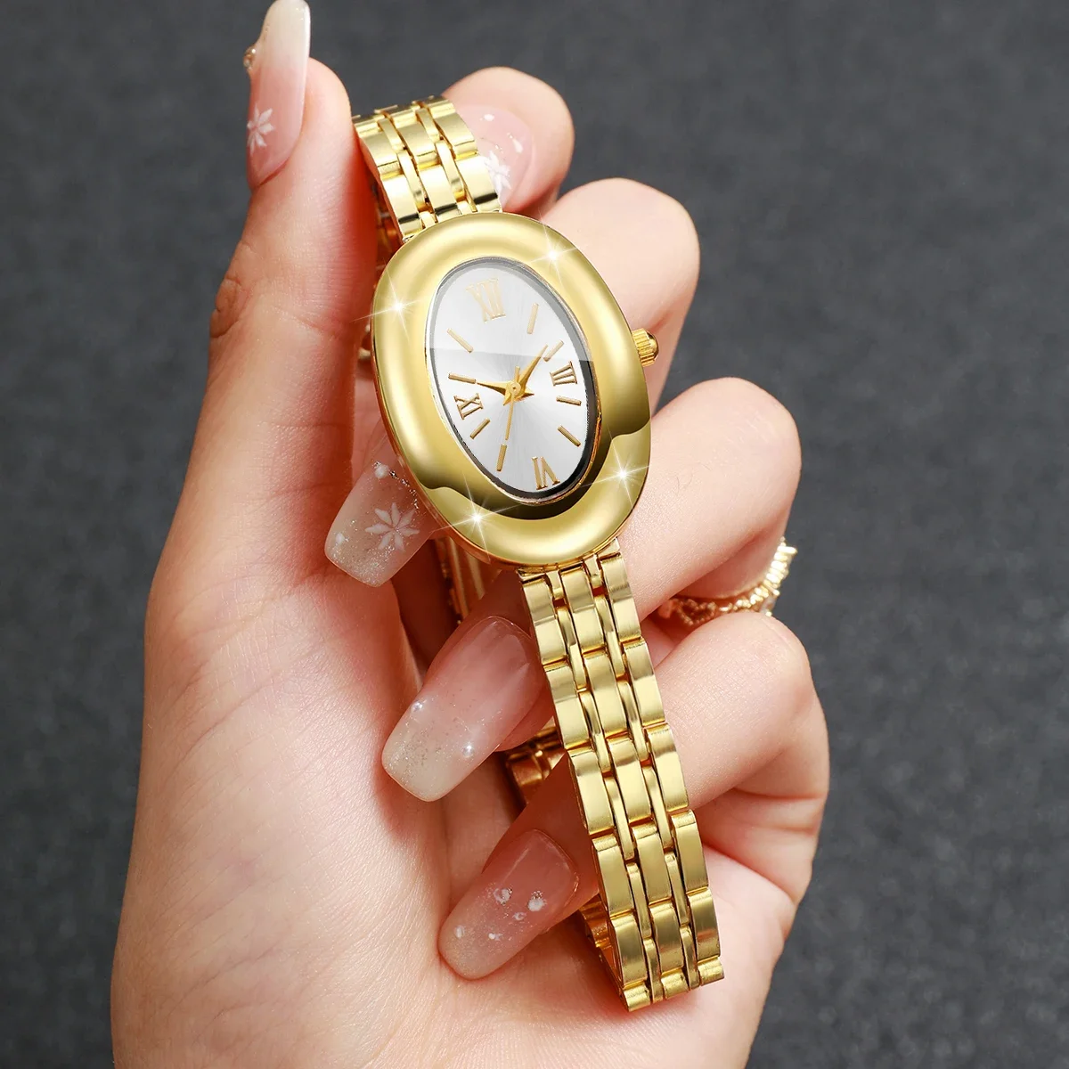 Women Watches Golden Strap Oval Quartz Watch Ladies Clock Gift Relogio Feminino（Without Box）