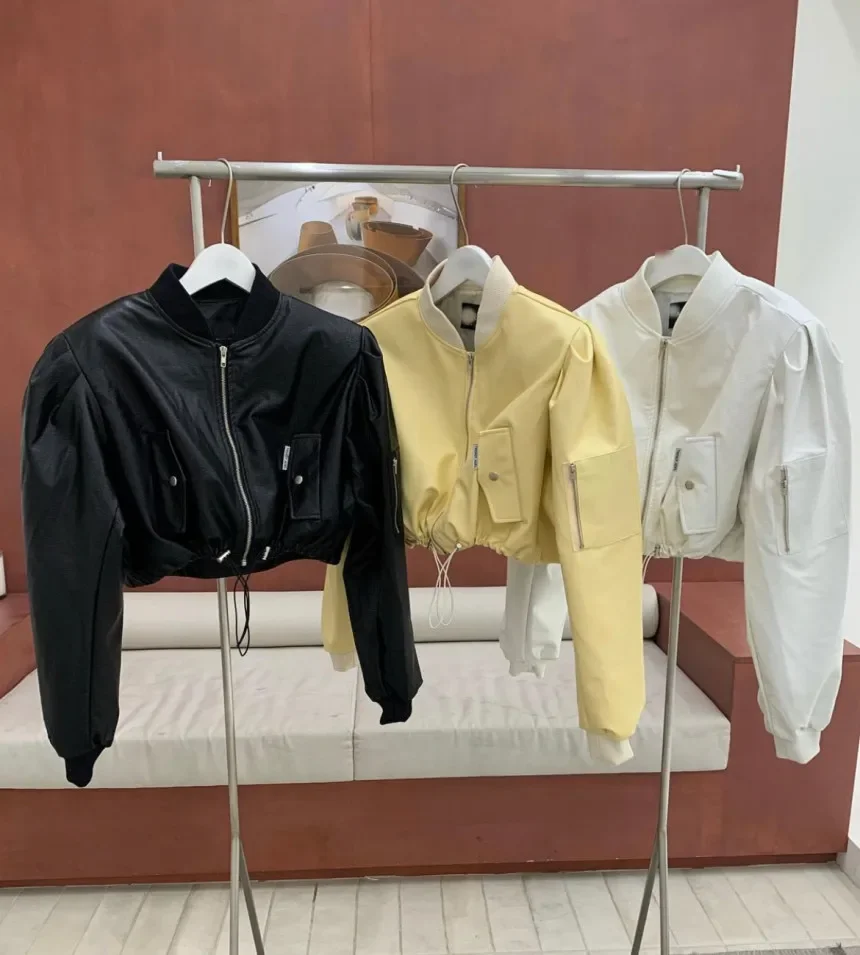 Temperament Jackets Women\'s Clothes Stand Drawstring Y2k Crop Tops 2023 Ropa Mujer Harajuku Fashion Vintage Leather PU Coat