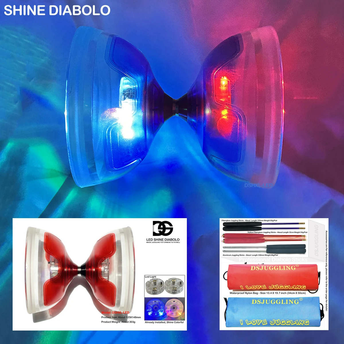 Китайский Diabolo Yo-yo Жонгляющий светодиодный Diabolo с подшипником Diabolo с палочками и сумкой для взрослых и детей, оборудование для фитнеса на открытом воздухе, игрушка