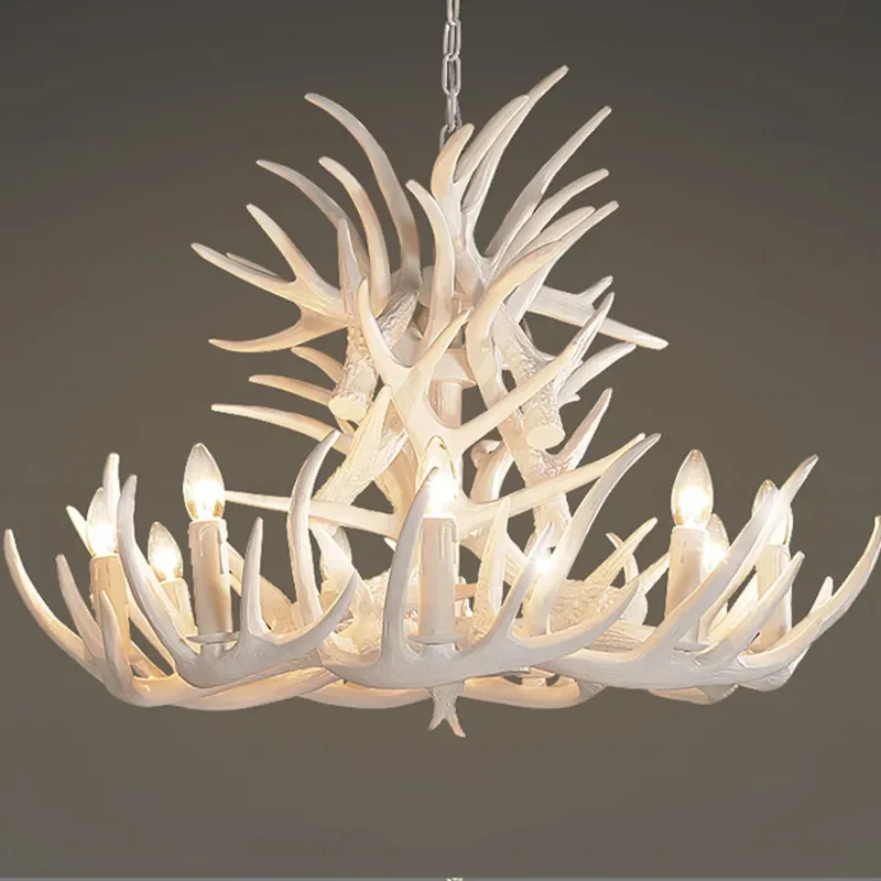 

Retro Resin Antler Pendant chandelier Living room Restaurant Bar 4/6/9 Arms Brown White E14 Deer Horn lights house decoration