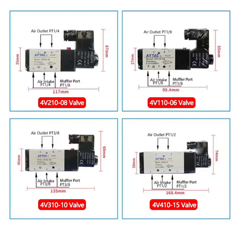 صمام لولبي Airtac Pneumatic control valve with two position five way directional valve 4V110-M5 06 4V210-06 08 4V310-08 10 4V410-1 الهواء المضغوط — تفصيل 2