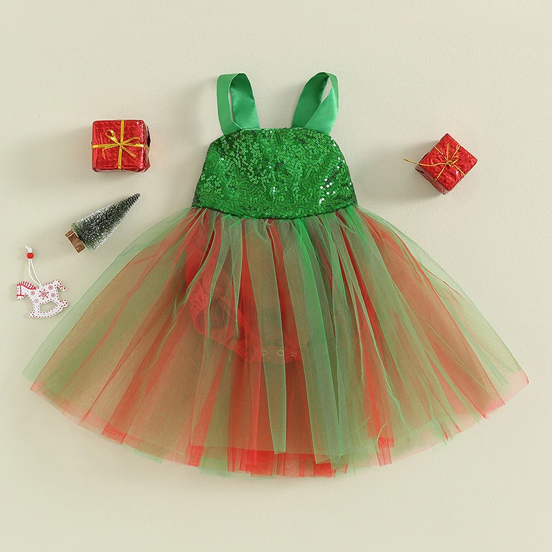 

Infant Holiday Sparkle Romper Sleeveless Bodysuit Glitter Sequin Tulle Dress Newborn Christmas Playsuit Outfit