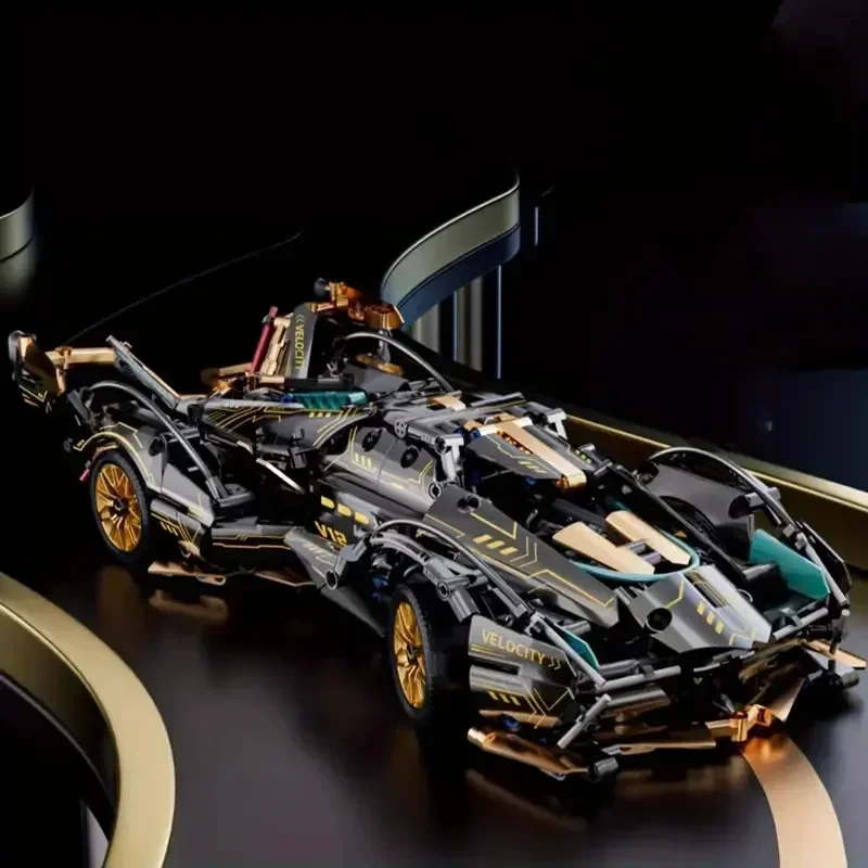2026 Black V12 Block Roadster RC Tech Racer 1:14DIY Roadster building block assembly Block car toy birthday gift （1280 granule）