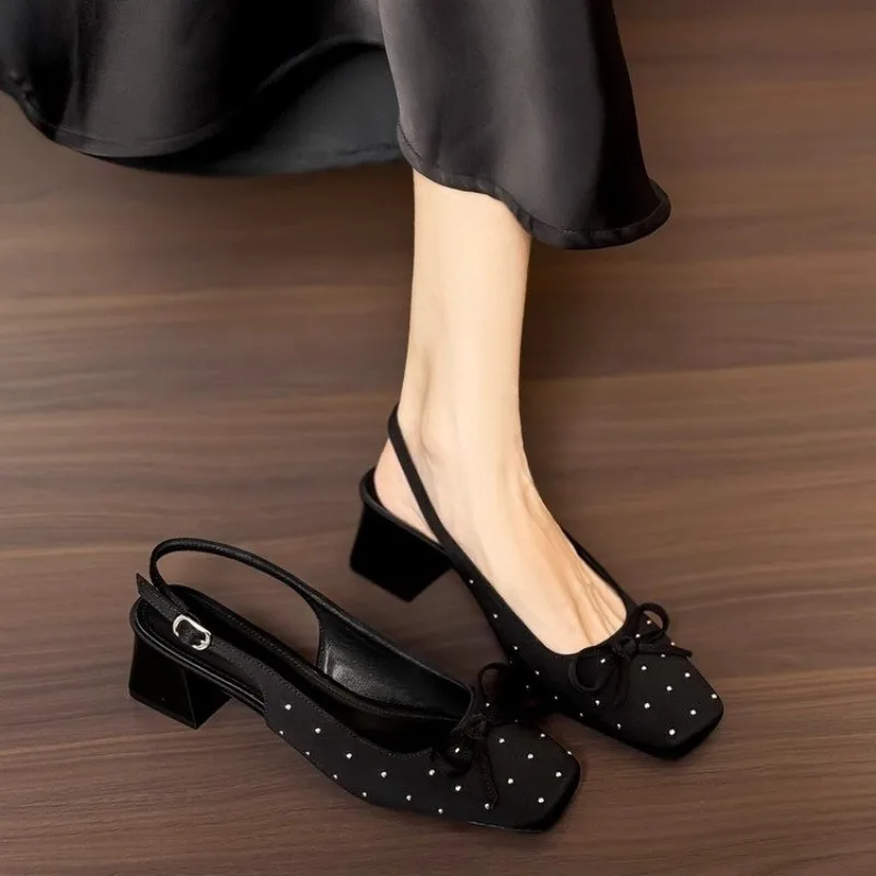 

Women's Shoes Summer 2025 Square-toed Sandals High Heels Fashion Dress Party Women Shoes Chunky Pumps Designer Elegant Slippers