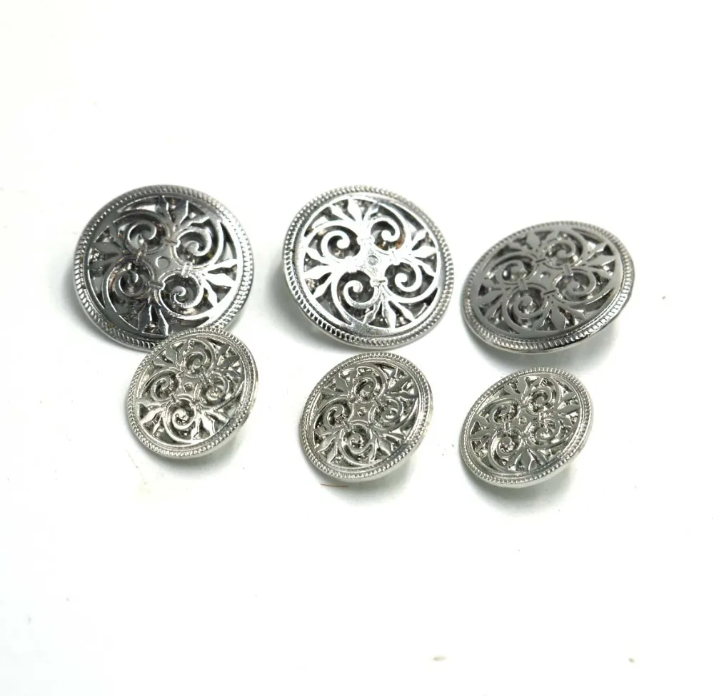 20pcs 17mm&20mm&23mm Silver Tone Hollow Pattern Shank Sewing Metal Buttons DIY