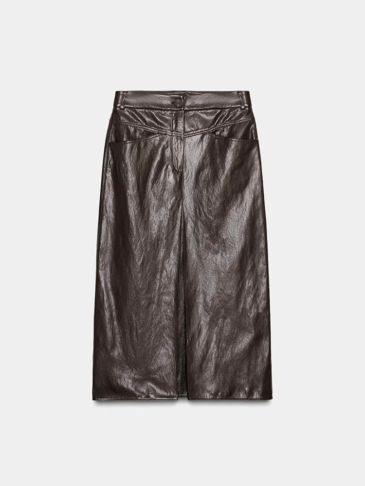 

Spring 2026 Faion Sweet Versatile Pleated Faux Leather Skirt New Arrival Women's Clothing Ethnic Stage Costume