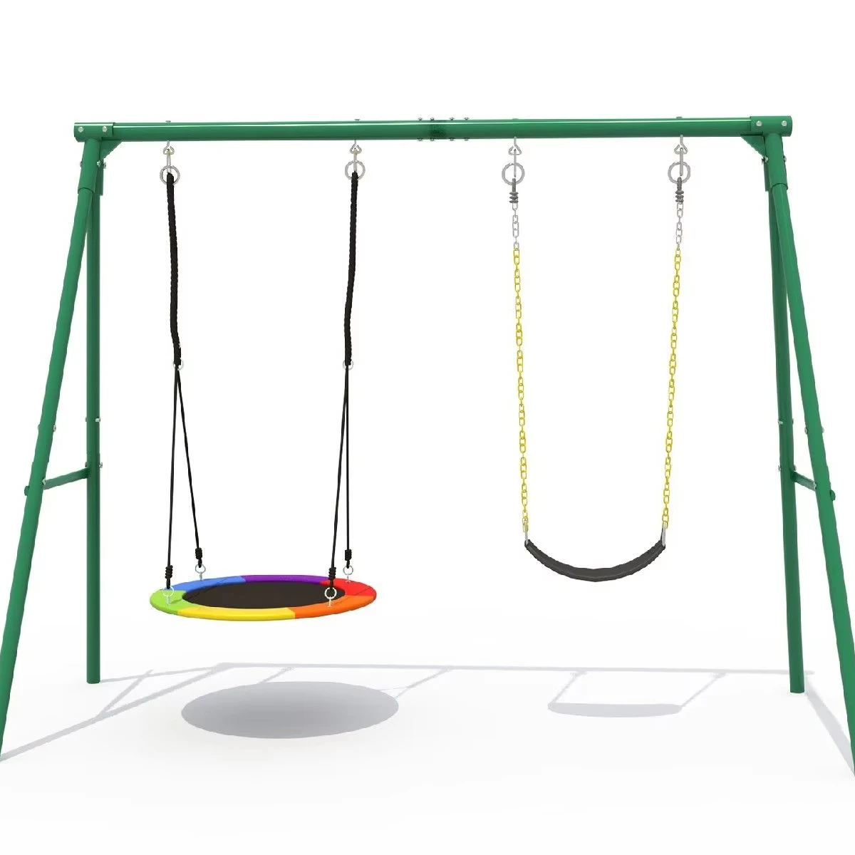 

Heavy Duty Outdoor A-Frame Playsets with 2 Swing Sets Steel Swing Set for Backyard Garden Playhouse Daycare Trampoline Park