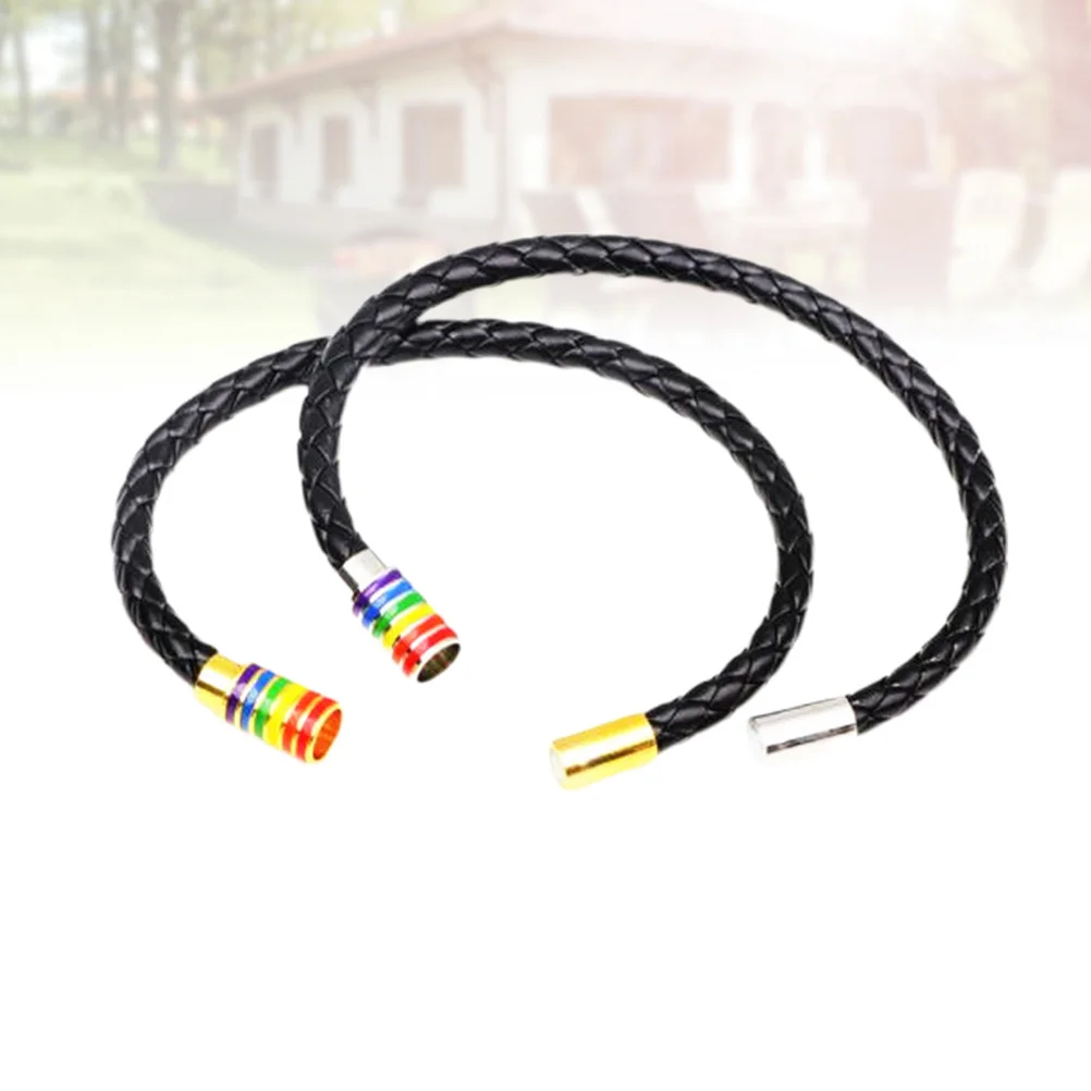 

2pcs Cowhide Bracelet Handmade Braided Rope Adjustable Wristband For Men Women Colorful Weaving Bracelet Fashion Jewelry