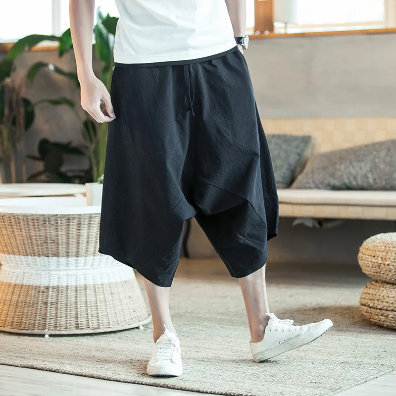 

Thai Lantern Pants Men's Loose Wide Leg Capris Summer Ethnic Style Big Pants Japanese Large Beach Pants Men's Kimono Pants Man