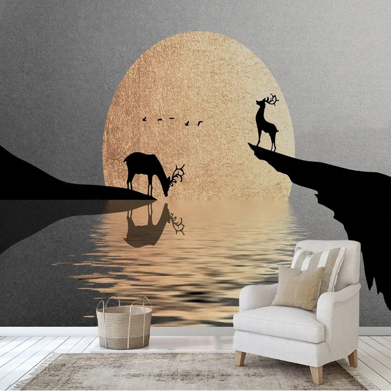 Custom Mural 3D Wallpaper Abstract Artistic Conception Elk Sunrise Scenery Background Wall Wallpaper Papel De Parede Para Quarto