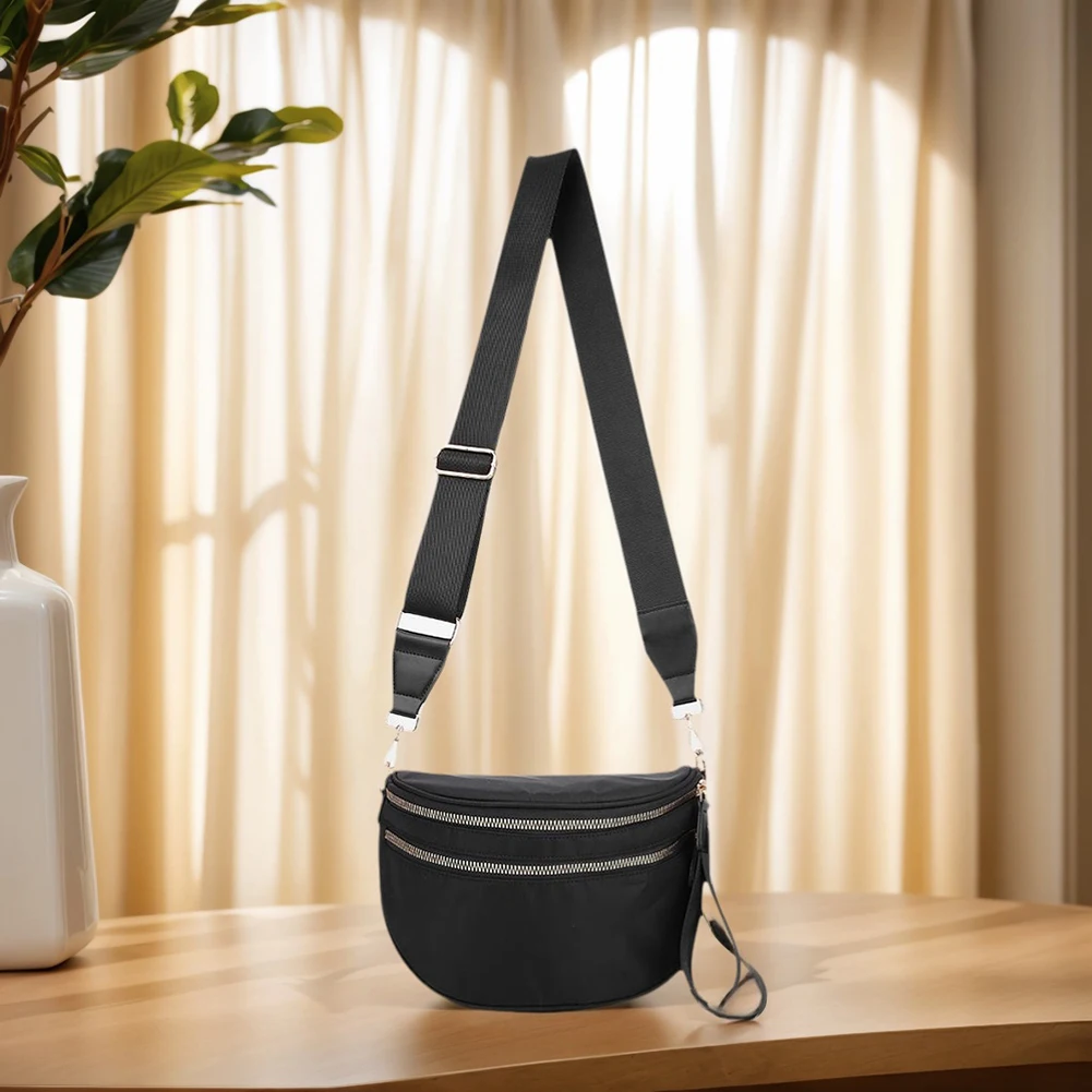 

Нейлоновая нагрудная сумка, модная поясная сумка с двумя молниями, повседневная спортивная сумка (черная)