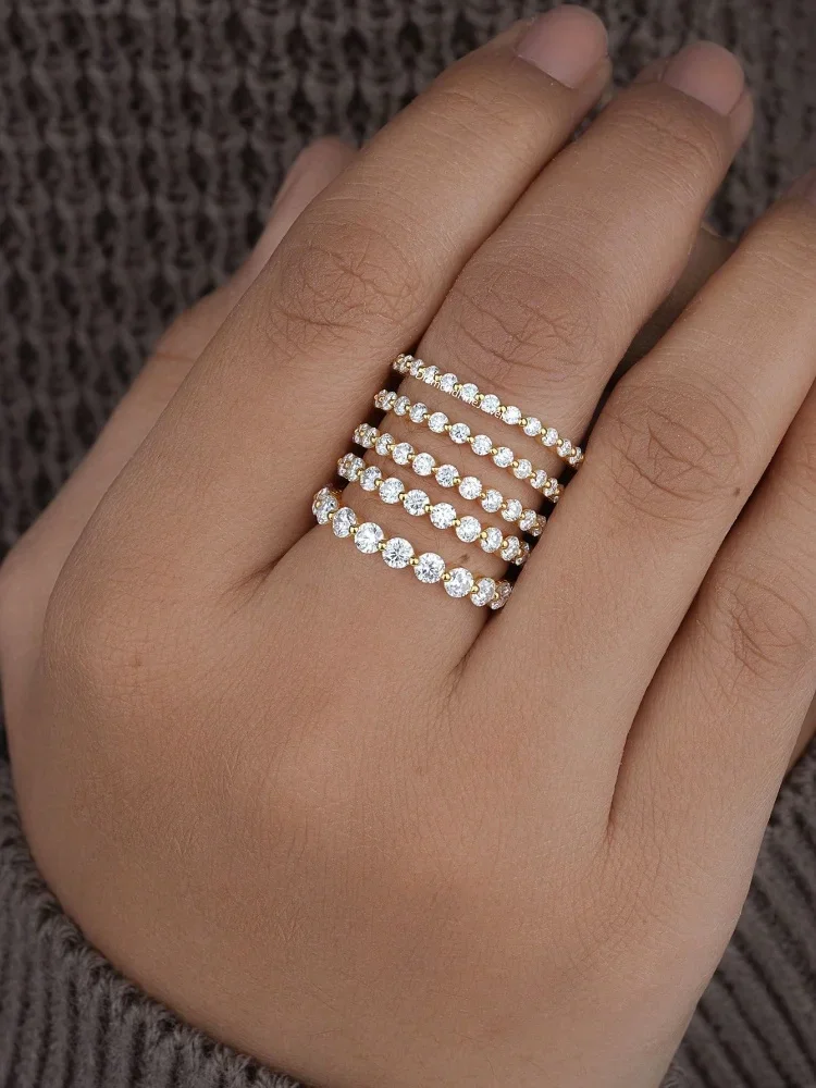 925 Sterling Silber Elegante Echte Moissanit Diamant 2 MM Glänzenden Runde Ring Für Frauen Party Luxus Hohe Qualität Edlen schmuck – Detail 3