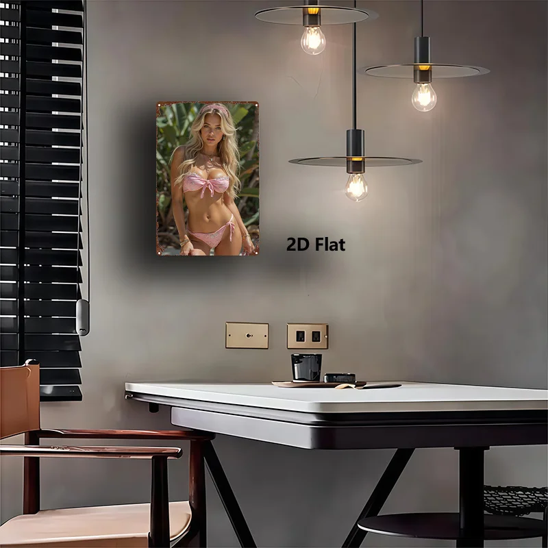 Pink Pinup Girl Metal Wall Sign – Durable Flat Tin Poster for Bar, Bedroom, Kitchen, Home Decor, 8x12 Inch
