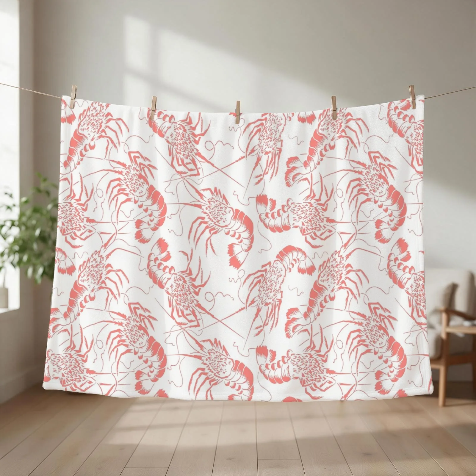 Prawn Shrimp Pattern Throw Blanket couch cozy soft plush fuzzy picnic outdoor blanket