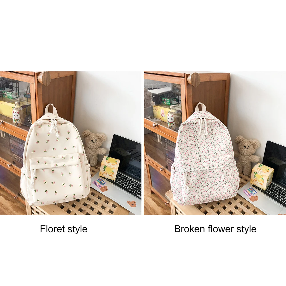 Women College Student Backpack Large Capacity Simple Floral Backpack Adjustable Strap Casual Floral Backpack Students Daily Bag