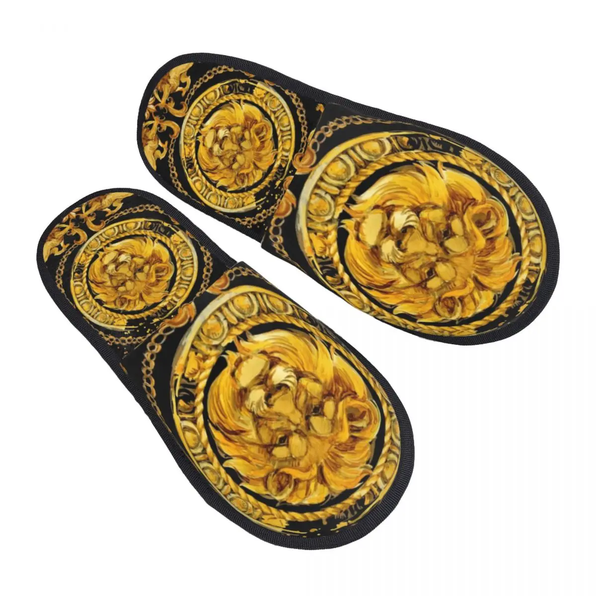 Custom Golden Lion And Damask Ornament Soft Memory Foam House Slippers Women Luxury Baroque Floral Cozy Warm Anti-Skid Slipper