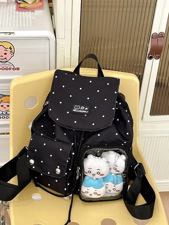 กระเป๋าสะพายไหล่คู่ลายจุดดาวใหญ่ รุ่นใหม่ ปี 2025 สไตล์เกาหลี  วัสดุไนลอนอเนกประสงค์ เหมาะสำหรับวัยรุ่นและใช้เดินทาง