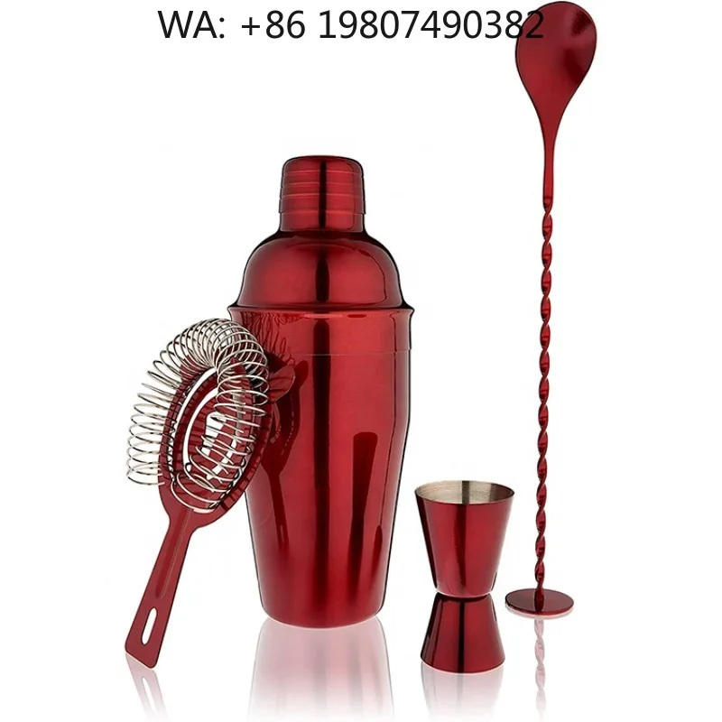 4Pcs Red Portable Cocktail Shaker Kit, Stainless Steel Bar Tools Double Jigger Lid, Mini Martini Mixing Set For Outdoor Travel B