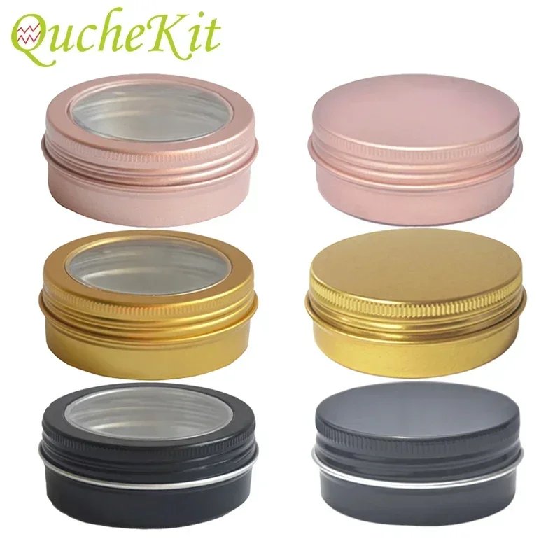 48Pcs 60g Aluminum Tin Jar For Cream Balm Nail Candle Cosmetic Container Storage Box Organizer Metal Tin With Window Tea Can Box