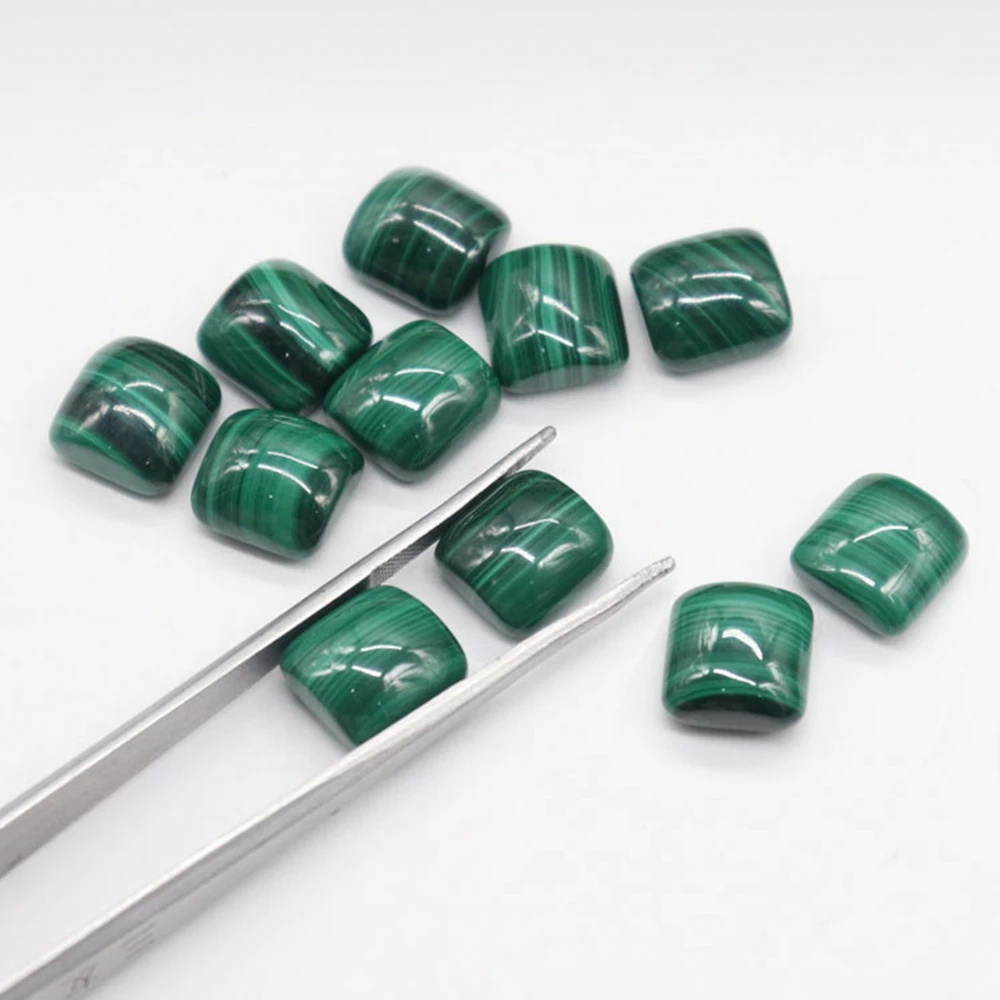 Natural Malachite Square Cabochon Bread Bead Loose Gemstone Semi finished DIY Pendant Jewelry