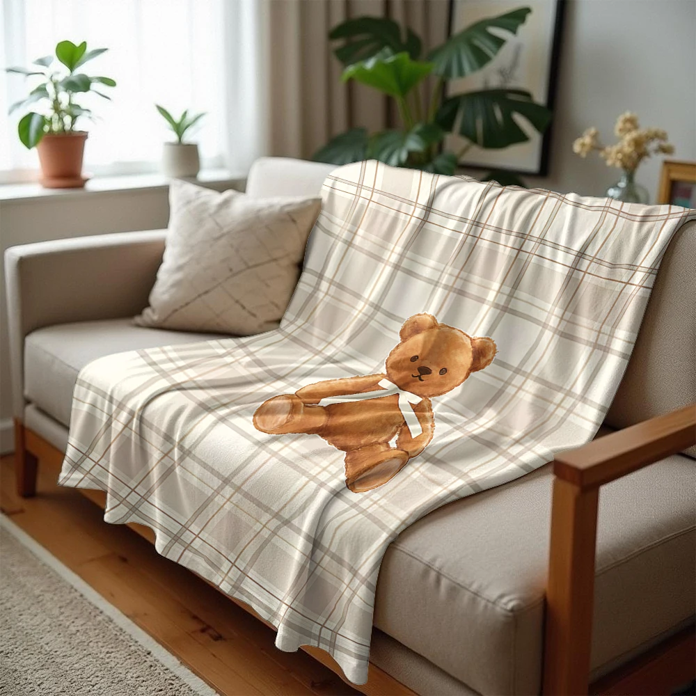 Plaid Brown Bear Lightweight Microfiber Soft Christmas Fleece Blanket Warm Cozy Throw for Bed Sofa Office Travel All Season