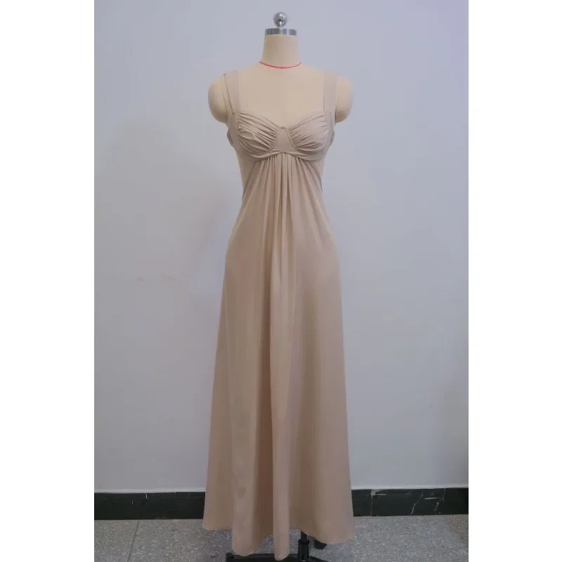 Mujeres sin mangas espalda abierta tanque drapeado cuello largo Maxi vestido 2025 calle cumpleaños Sexy Club Vestidos de fiesta en la playa Vestidos