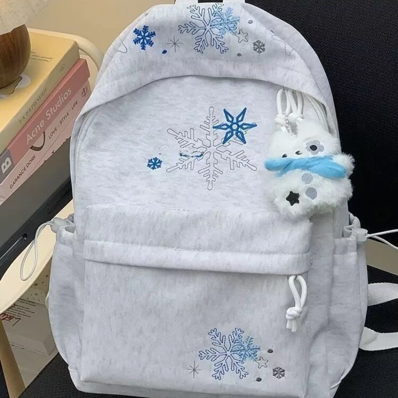 Autumn Winter Embroidery Snowflake Large-capacity Student Schoolbag Travel Backpack Book Storage Bag Back To School Woman Bag