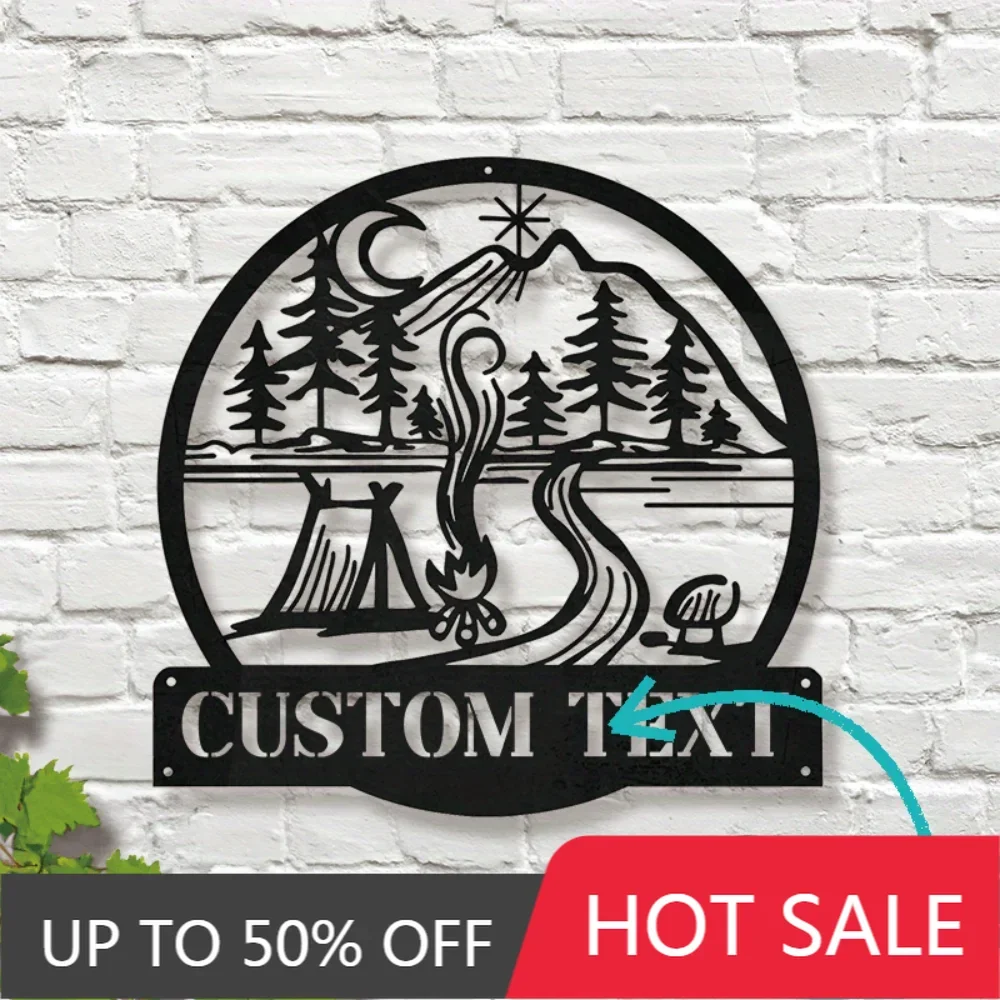 

Iron Art Decorative Painting Exquisite Customizable Campfire Scene Metal Wall Art Personalized Name Plaque for Cozy Home and Out